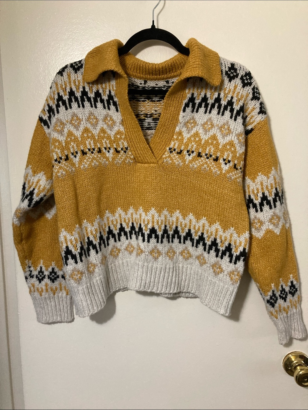 Mustard Fair Isle Collared V-Neck Sweater